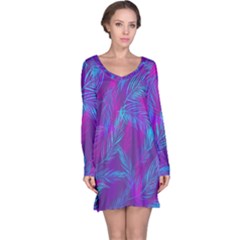 Leaf-pattern-with-neon-purple-background Long Sleeve Nightdress by Jancukart