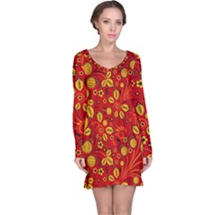 Seamless-pattern-slavic-folk-style Long Sleeve Nightdress