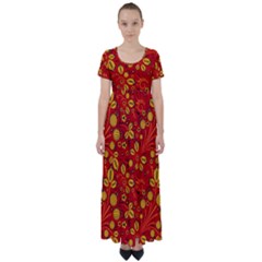 Seamless-pattern-slavic-folk-style High Waist Short Sleeve Maxi Dress