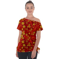 Seamless-pattern-slavic-folk-style Off Shoulder Tie-Up Tee