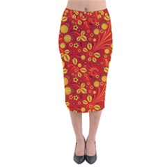 Seamless-pattern-slavic-folk-style Velvet Midi Pencil Skirt