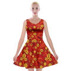 Seamless-pattern-slavic-folk-style Velvet Skater Dress