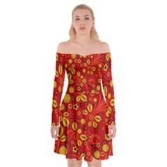 Seamless-pattern-slavic-folk-style Off Shoulder Skater Dress