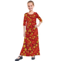 Seamless-pattern-slavic-folk-style Kids  Quarter Sleeve Maxi Dress