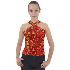 Seamless-pattern-slavic-folk-style Cross Neck Velour Top