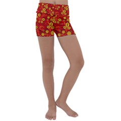 Seamless-pattern-slavic-folk-style Kids  Lightweight Velour Yoga Shorts