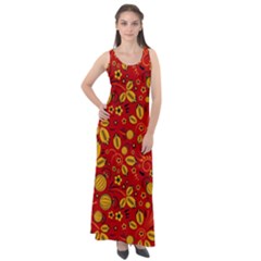 Seamless-pattern-slavic-folk-style Sleeveless Velour Maxi Dress