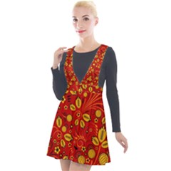 Seamless-pattern-slavic-folk-style Plunge Pinafore Velour Dress