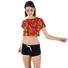 Seamless-pattern-slavic-folk-style Tie Back Short Sleeve Crop Tee