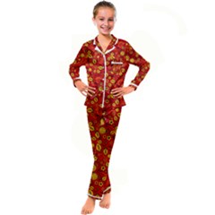 Seamless-pattern-slavic-folk-style Kid s Satin Long Sleeve Pajamas Set