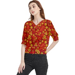 Seamless-pattern-slavic-folk-style Quarter Sleeve Blouse