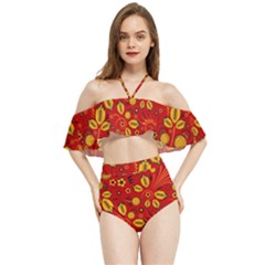 Seamless-pattern-slavic-folk-style Halter Flowy Bikini Set 