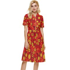 Seamless-pattern-slavic-folk-style Button Top Knee Length Dress