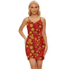 Seamless-pattern-slavic-folk-style Wrap Tie Front Dress