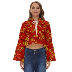 Seamless-pattern-slavic-folk-style Boho Long Bell Sleeve Top