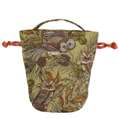 Forest-vintage-seamless-background-with-owls Drawstring Bucket Bag by Jancukart