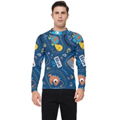 Seamless-pattern-vector-submarine-with-sea-animals-cartoon Men s Long Sleeve Rash Guard