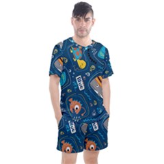 Seamless-pattern-vector-submarine-with-sea-animals-cartoon Men s Mesh Tee And Shorts Set