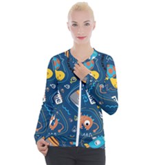 Seamless-pattern-vector-submarine-with-sea-animals-cartoon Casual Zip Up Jacket by Jancukart