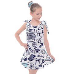 Hand-drawn-back-school-pattern Kids  Tie Up Tunic Dress by Jancukart