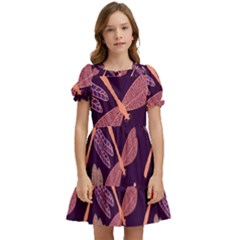 Dragonfly-pattern-design Kids  Puff Sleeved Dress