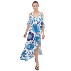 Pattern-with-birds Maxi Chiffon Cover Up Dress