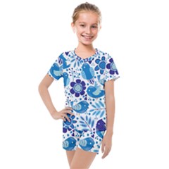 Pattern-with-birds Kids  Mesh Tee And Shorts Set