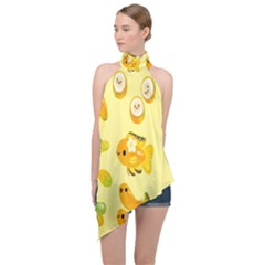 Banana Cichlid Halter Asymmetric Satin Top by artworkshop