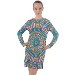 Mandala 01 Long Sleeve Hoodie Dress by zappwaits