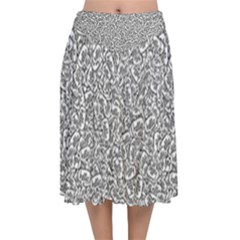 Black And White Hello Text Motif Random Pattern Velvet Flared Midi Skirt by dflcprintsclothing