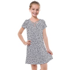 Black And White Hello Text Motif Random Pattern Kids  Cross Web Dress by dflcprintsclothing