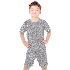Black And White Hello Text Motif Random Pattern Kids  Tee And Shorts Set by dflcprintsclothing