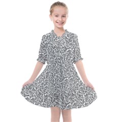 Black And White Hello Text Motif Random Pattern Kids  All Frills Chiffon Dress by dflcprintsclothing