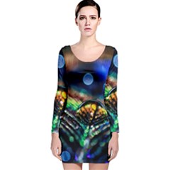 Peacock Feather Drop Long Sleeve Velvet Bodycon Dress by artworkshop