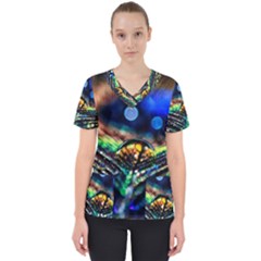Peacock Feather Drop Women s V-neck Scrub Top by artworkshop
