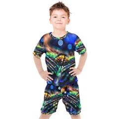 Peacock Feather Drop Kids  Tee And Shorts Set by artworkshop
