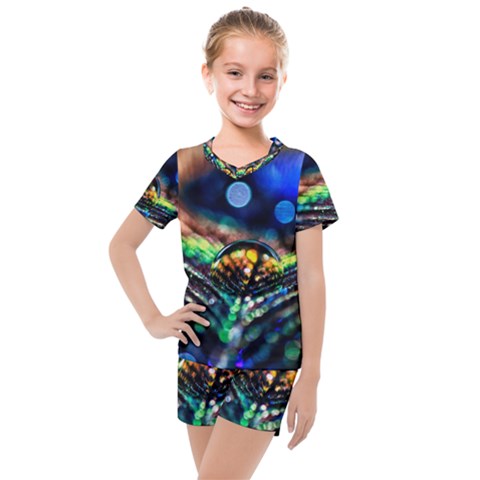 Peacock Feather Drop Kids  Mesh Tee And Shorts Set by artworkshop