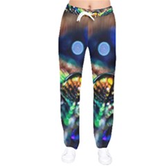 Peacock Feather Drop Women Velvet Drawstring Pants