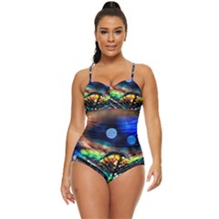 Peacock Feather Drop Retro Full Coverage Swimsuit