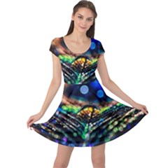Peacock Feather Drop Cap Sleeve Dress by artworkshop