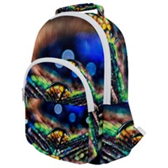Peacock Feather Drop Rounded Multi Pocket Backpack by artworkshop