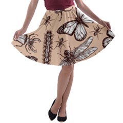 Vintage-drawn-insect-seamless-pattern A-line Skater Skirt by Jancukart