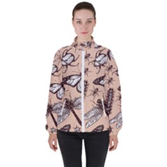 Vintage-drawn-insect-seamless-pattern Women s High Neck Windbreaker