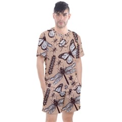 Vintage-drawn-insect-seamless-pattern Men s Mesh Tee And Shorts Set