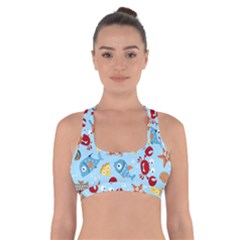 Seamless-pattern-funny-marine-animals-cartoon Cross Back Sports Bra by Jancukart