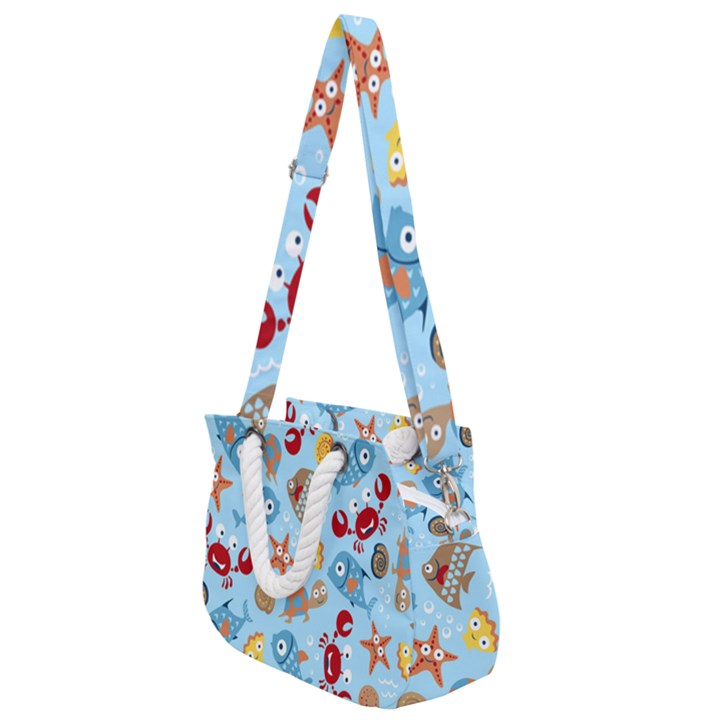Seamless-pattern-funny-marine-animals-cartoon Rope Handles Shoulder Strap Bag