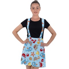 Seamless-pattern-funny-marine-animals-cartoon Velvet Suspender Skater Skirt
