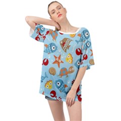 Seamless-pattern-funny-marine-animals-cartoon Oversized Chiffon Top