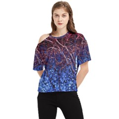Autumn Fractal Forest Background One Shoulder Cut Out Tee by Amaryn4rt