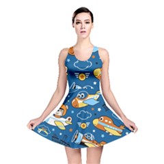 Seamless-pattern-with-nice-planes-cartoon Reversible Skater Dress by Jancukart